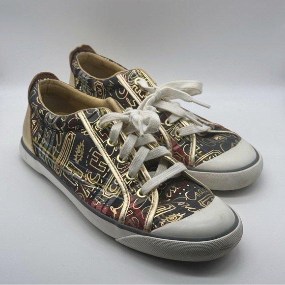 Coach Barrett Graffiti Tartan Plaid Sneakers Gold & Black - Picture 1 of 9